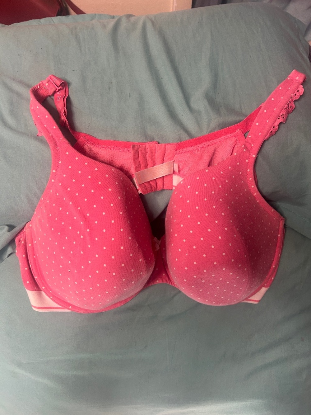 Cacique Pink White Polka Dot Full Coverage Underwire Bra Size 48D Summer Boho
